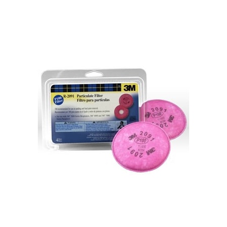 3M Respirator Filter, Particulate Filter, 2091, Filter Class/P100, Magenta 51131-07000
